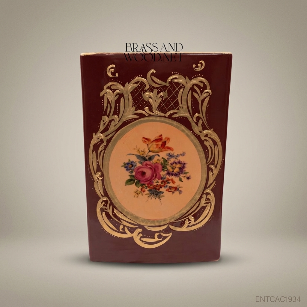 Napoleon III Rococo Revival Ceramic Planter — Claret & Antique Gold Floral Medallion