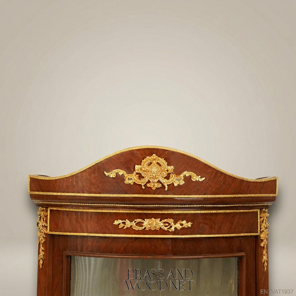 Napoleon III Rococo Revival Corner Vitrine with Gilt Mounts & Floral Marquetry