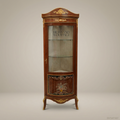 Napoleon III Rococo Revival Corner Vitrine with Gilt Mounts & Floral Marquetry