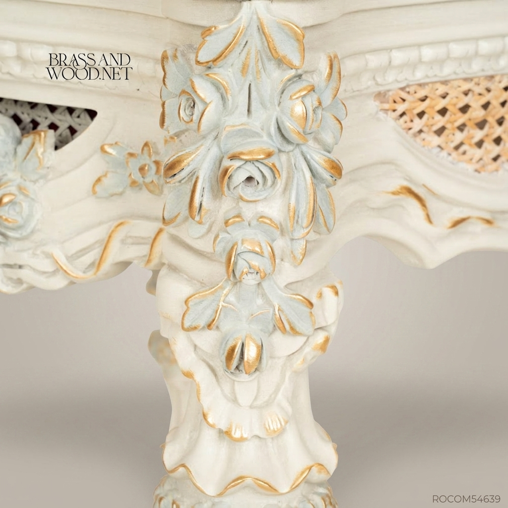 Napoleon III Rococo Revival Hand-Carved Nightstand with Cane Drawer Panel