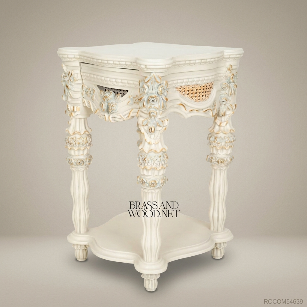 Napoleon III Rococo Revival Hand-Carved Nightstand with Cane Drawer Panel