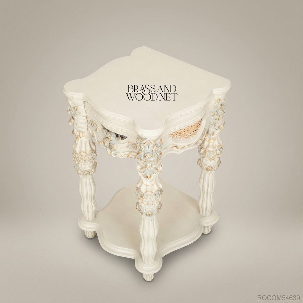 Napoleon III Rococo Revival Hand-Carved Nightstand with Cane Drawer Panel