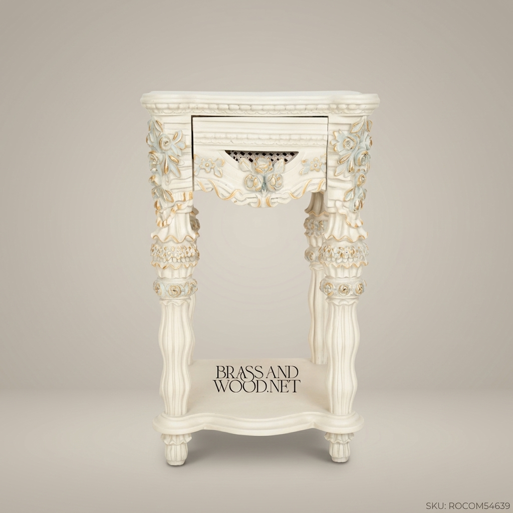 Napoleon III Rococo Revival Hand-Carved Nightstand with Cane Drawer Panel