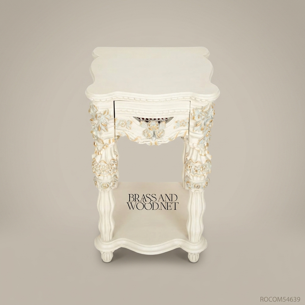 Napoleon III Rococo Revival Hand-Carved Nightstand with Cane Drawer Panel