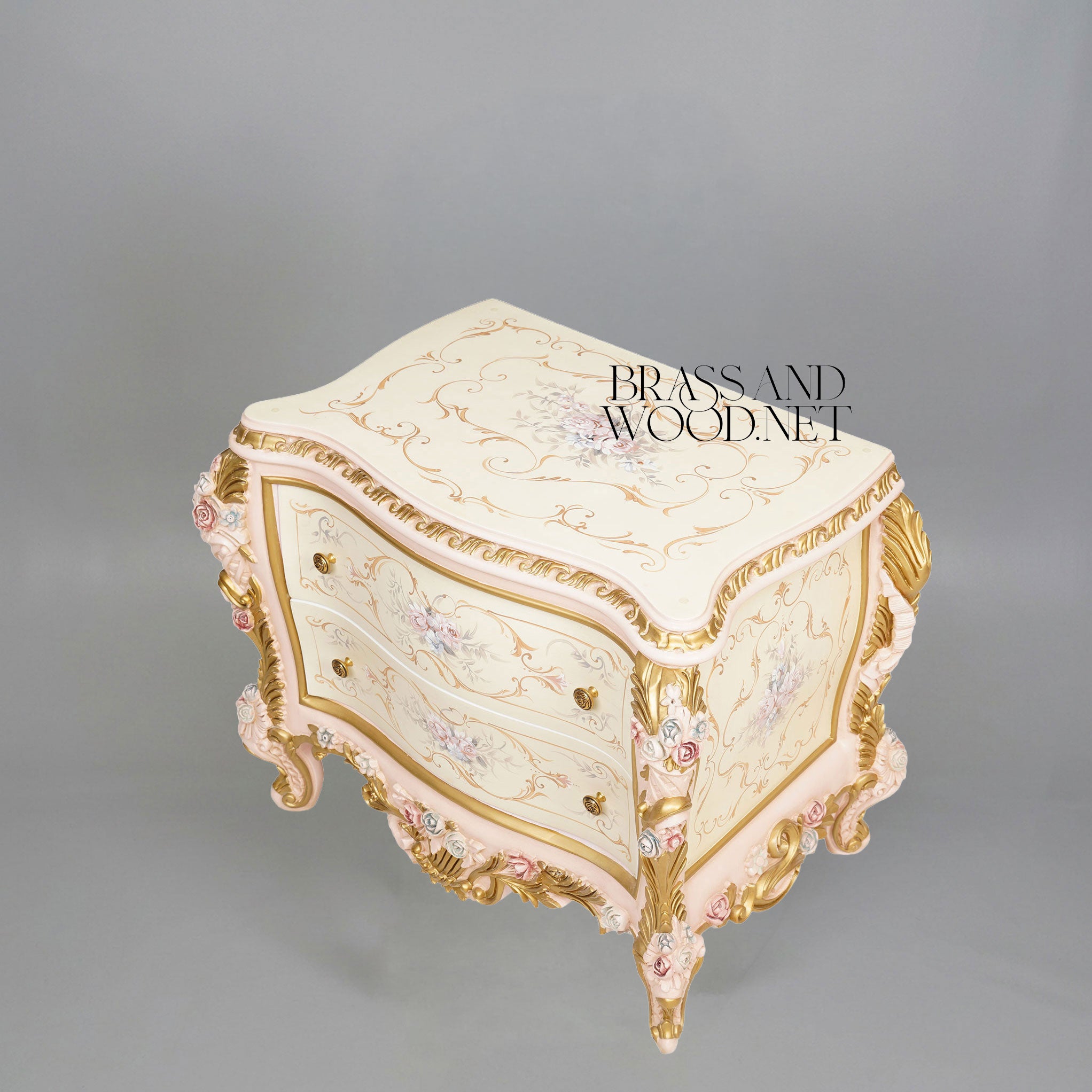 Napoleon III Rococo Revival Hand-Painted Bedroom Set — Ivory Lacquer with Sculpted Rose Appliqués
