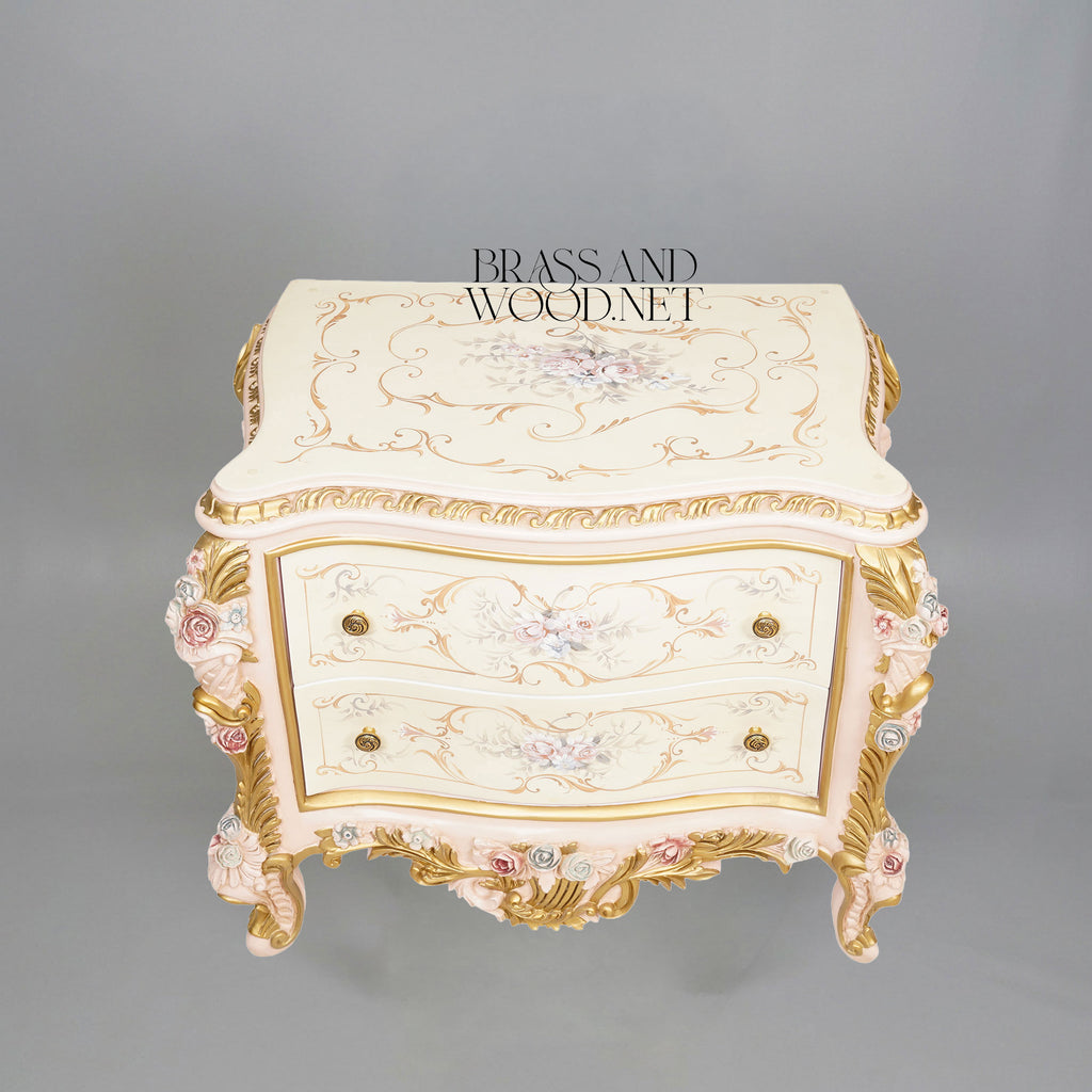 Napoleon III Rococo Revival Hand-Painted Bedroom Set — Ivory Lacquer with Sculpted Rose Appliqués