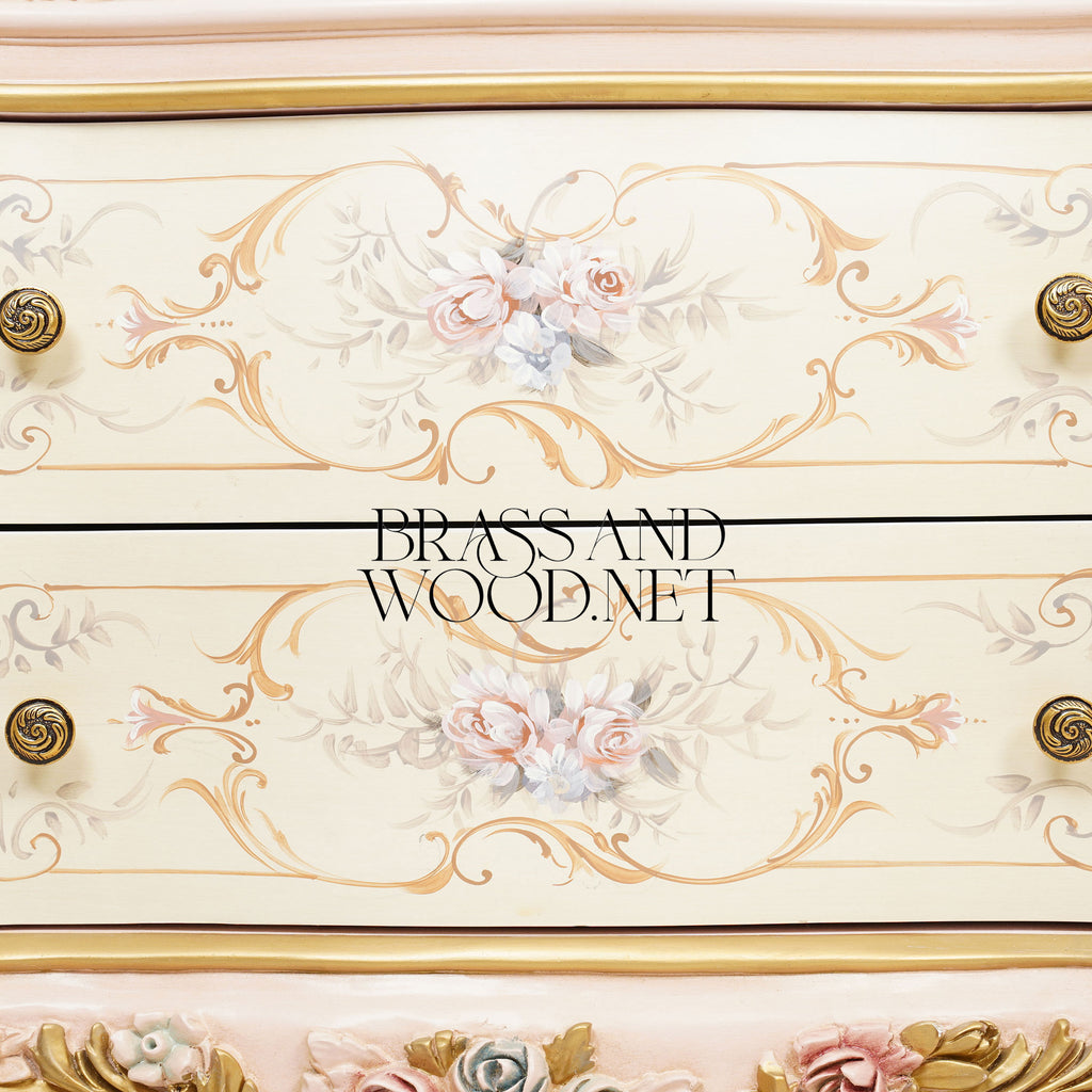 Napoleon III Rococo Revival Hand-Painted Bedroom Set — Ivory Lacquer with Sculpted Rose Appliqués