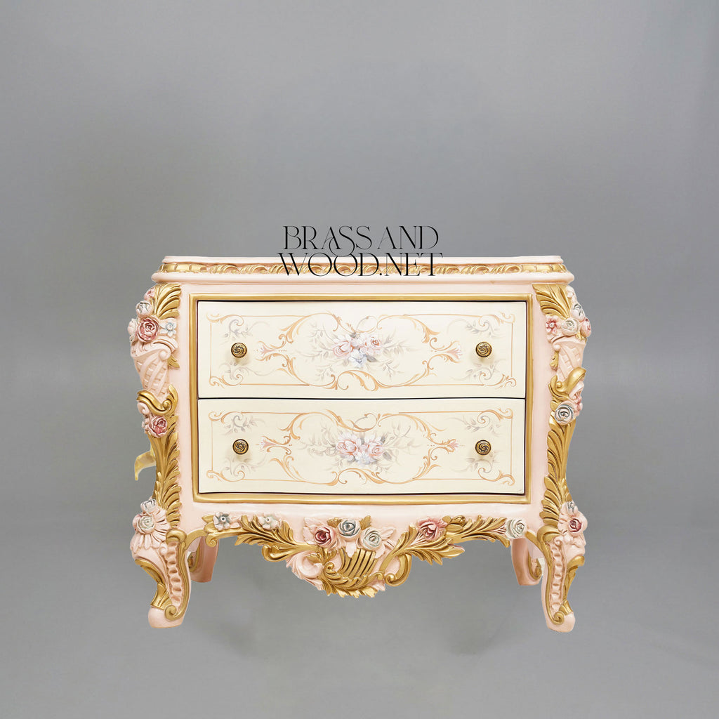 Napoleon III Rococo Revival Hand-Painted Bedroom Set — Ivory Lacquer with Sculpted Rose Appliqués