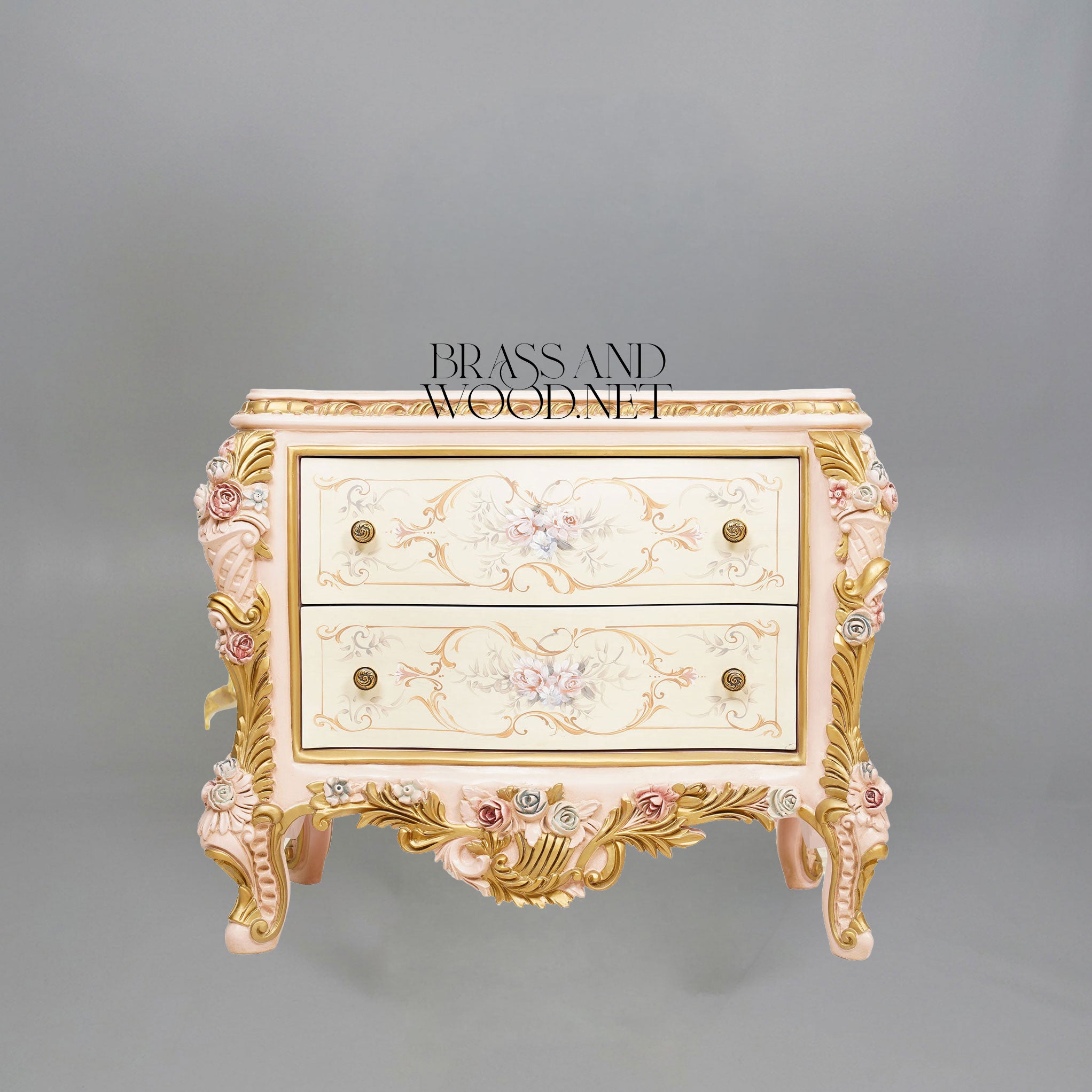 Napoleon III Rococo Revival Hand-Painted Bedroom Set — Ivory Lacquer with Sculpted Rose Appliqués