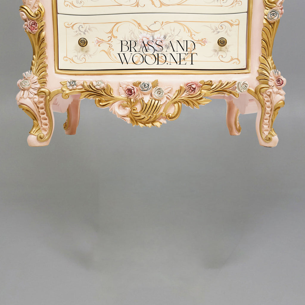 Napoleon III Rococo Revival Hand-Painted Bedroom Set — Ivory Lacquer with Sculpted Rose Appliqués