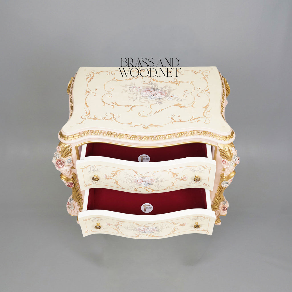 Napoleon III Rococo Revival Hand-Painted Bedroom Set — Ivory Lacquer with Sculpted Rose Appliqués