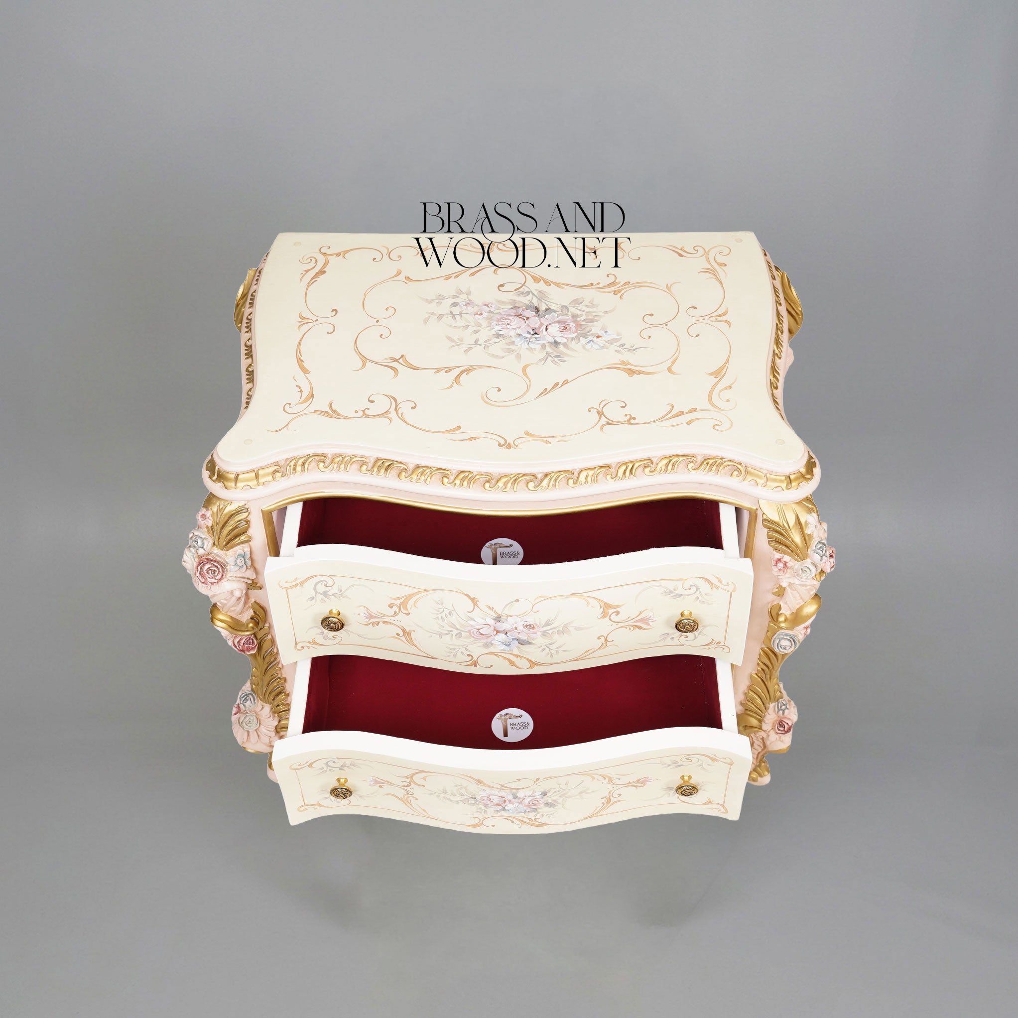 Napoleon III Rococo Revival Hand-Painted Bedroom Set — Ivory Lacquer with Sculpted Rose Appliqués