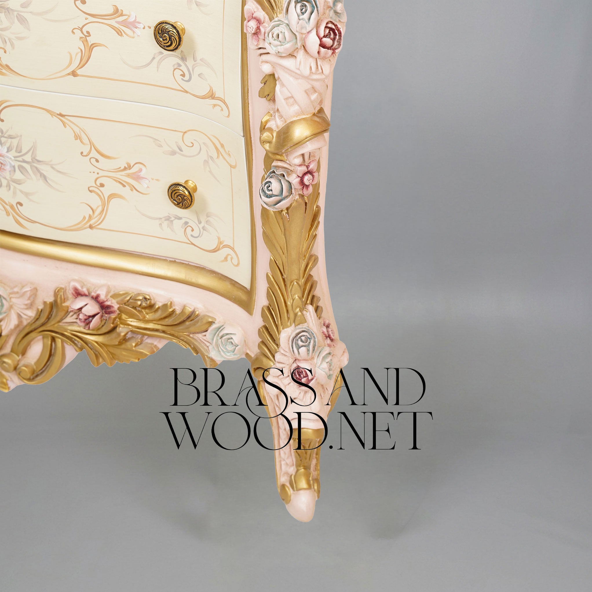 Napoleon III Rococo Revival Hand-Painted Bedroom Set — Ivory Lacquer with Sculpted Rose Appliqués