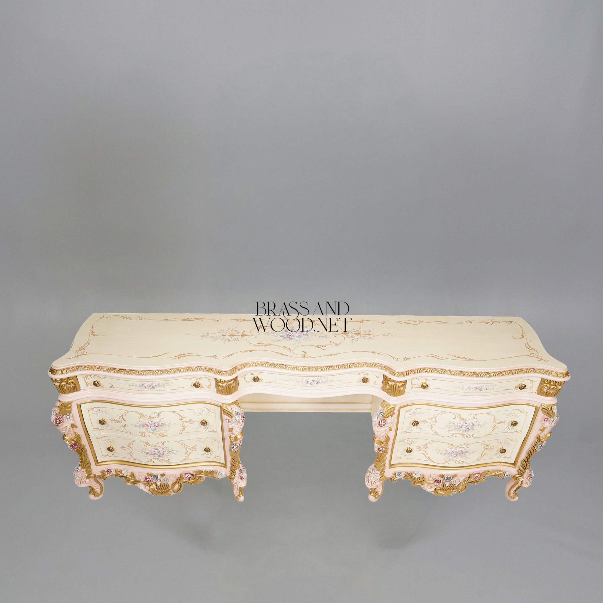 Napoleon III Rococo Revival Hand-Painted Bedroom Set — Ivory Lacquer with Sculpted Rose Appliqués