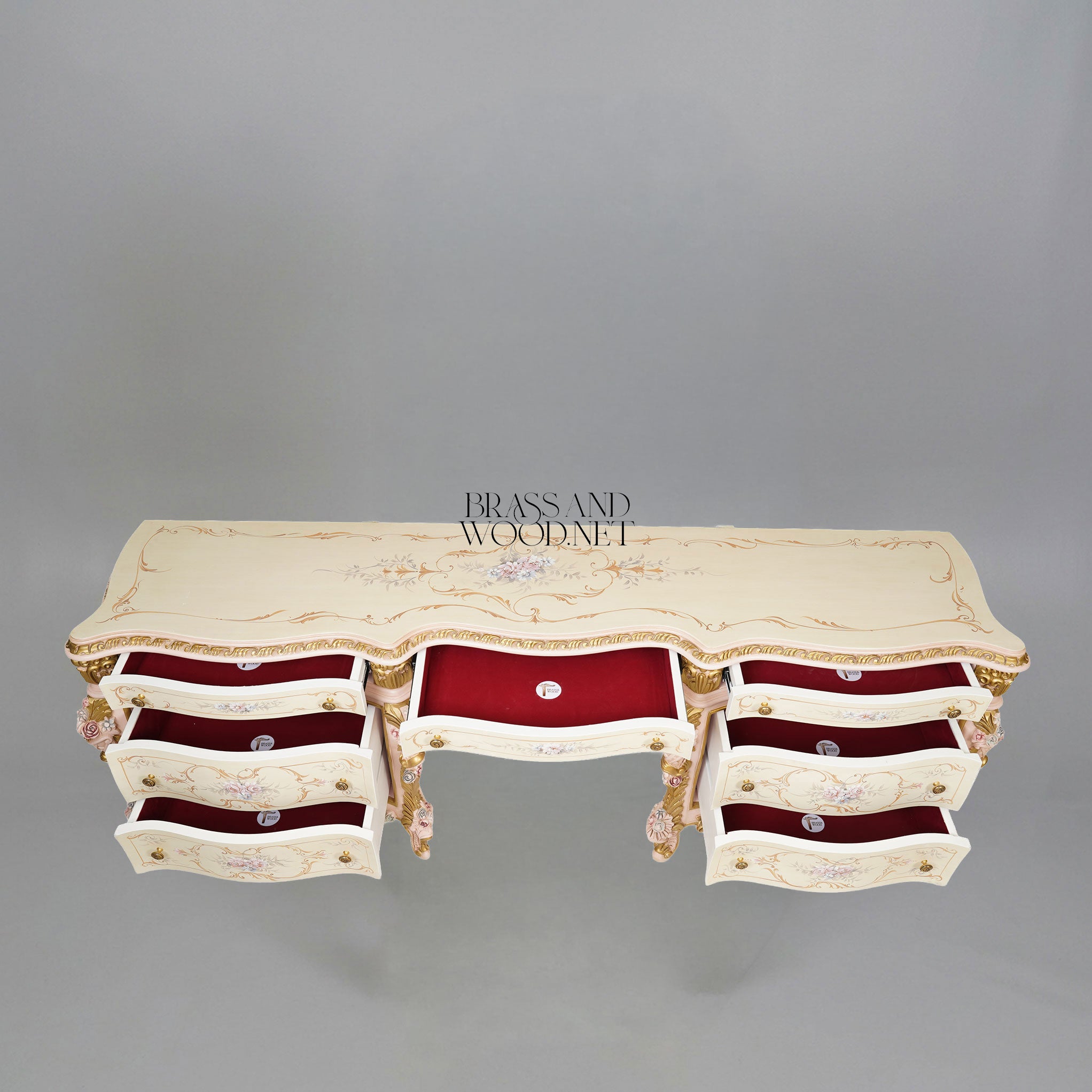 Napoleon III Rococo Revival Hand-Painted Bedroom Set — Ivory Lacquer with Sculpted Rose Appliqués