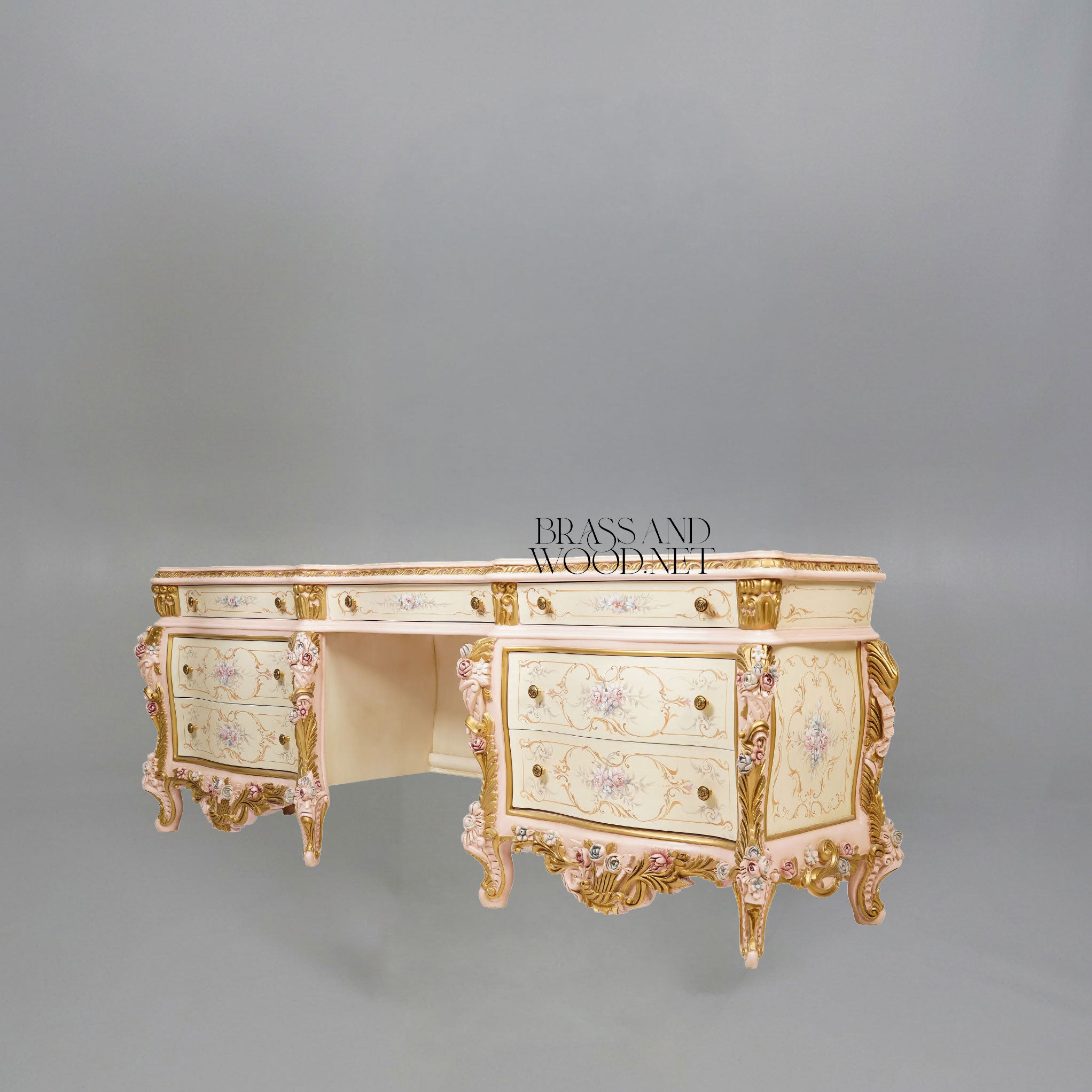 Napoleon III Rococo Revival Hand-Painted Bedroom Set — Ivory Lacquer with Sculpted Rose Appliqués