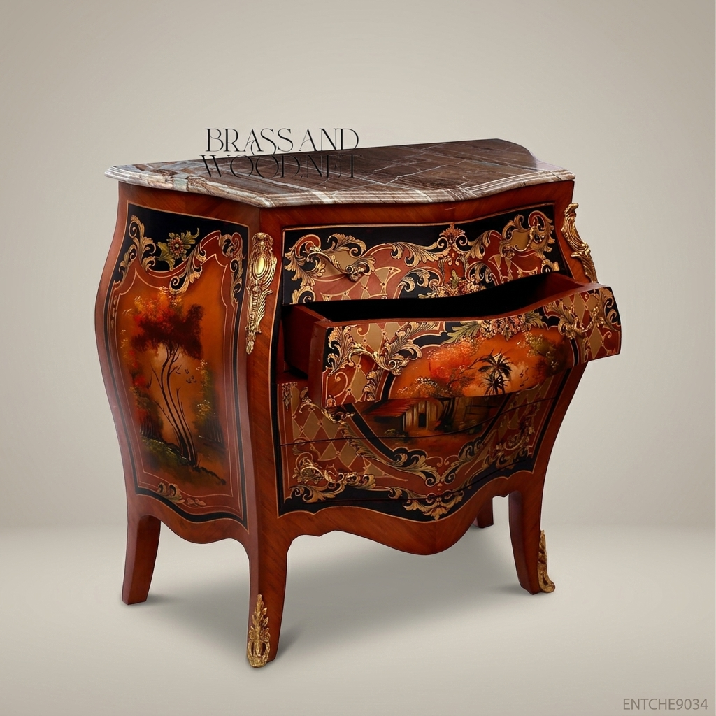 Louis XV Bombe Commode with Hand-Painted Chinoiserie & Marble Top