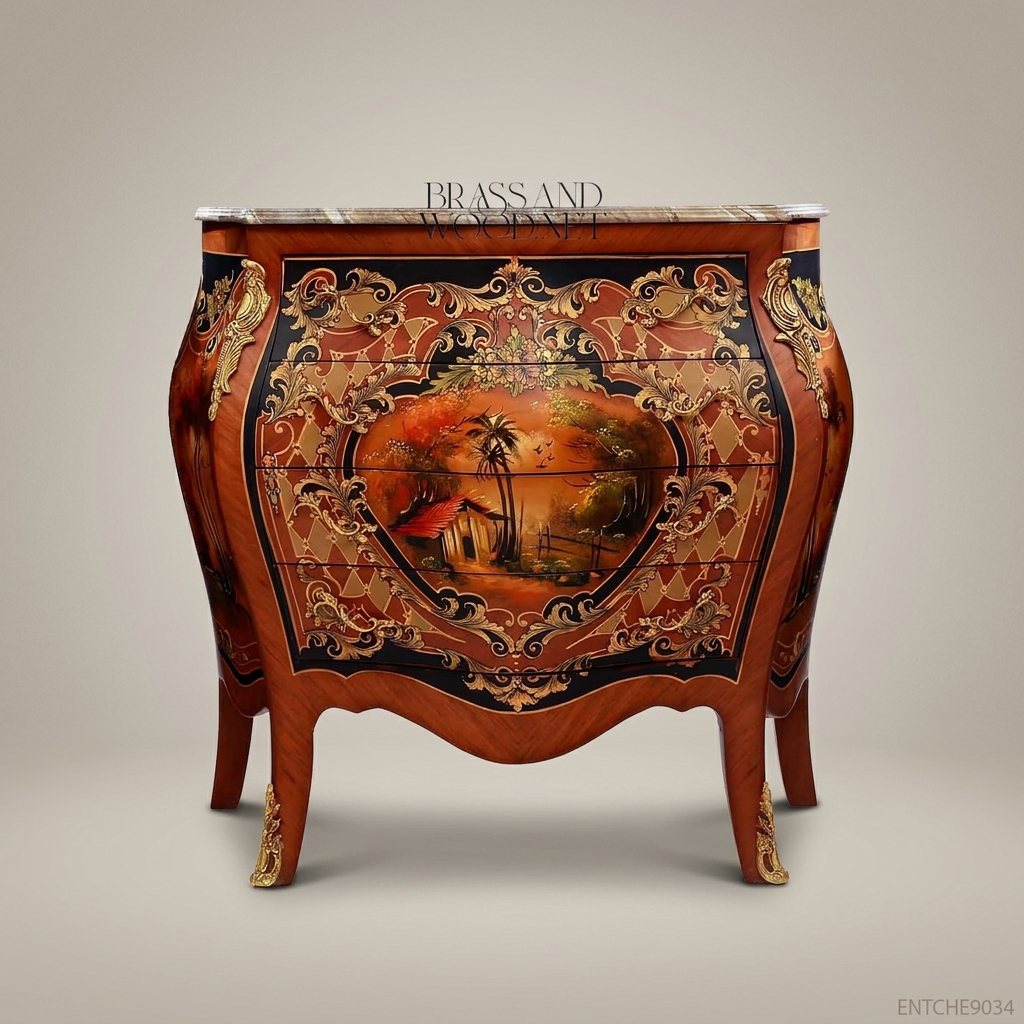 Louis XV Bombe Commode with Hand-Painted Chinoiserie & Marble Top