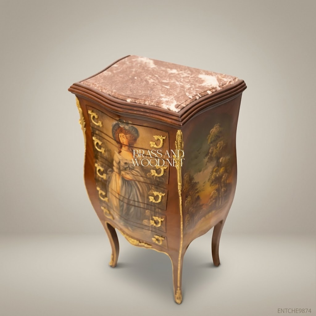 Louis XV Bombe Commode with Hand-Painted Portrait & Marble Top
