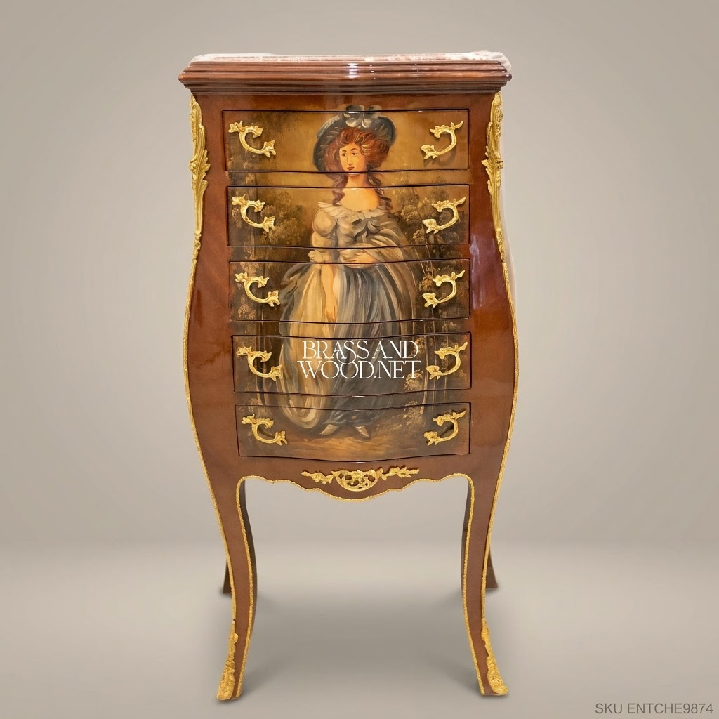 Louis XV Bombe Commode with Hand-Painted Portrait & Marble Top