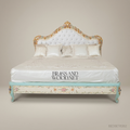 Napoleon III Rococo Revival Hand-Painted King Bed with Gold-Leaf Carved Crest & Tufted Headboard