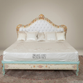 Napoleon III Rococo Revival Hand-Painted King Bed with Gold-Leaf Carved Crest & Tufted Headboard