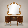 Napoleon III Rococo Revival Mahogany Dressing Table with Gilt Shell-Crested Mirror
