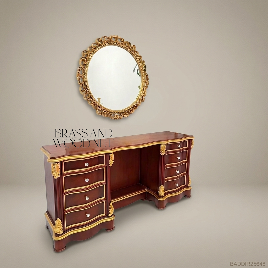 Napoleon III Rococo Revival Mahogany Dressing Table with Oval Gilt Mirror
