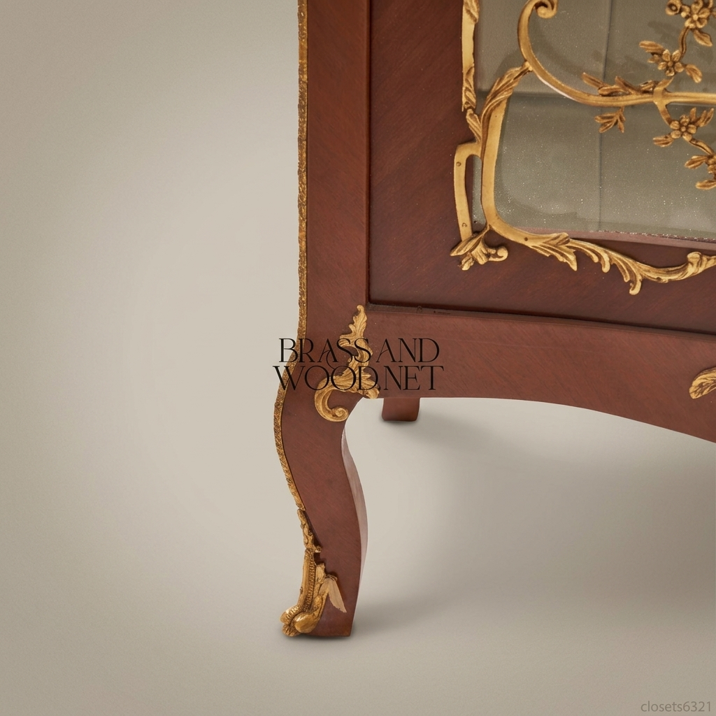 Napoleon III Rococo Revival Mahogany Single-Door Vitrine with Gilt Bronze Mounts & Capitonné Interior