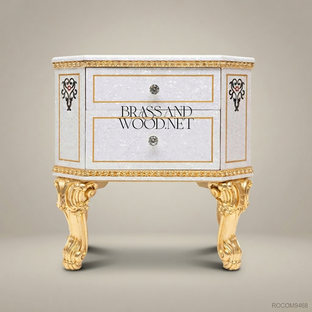 Napoleon III Rococo Revival Nightstand with Pietra Dura Top & Mother-of-Pearl Carcass
