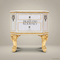 Napoleon III Rococo Revival Nightstand with Pietra Dura Top & Mother-of-Pearl Carcass