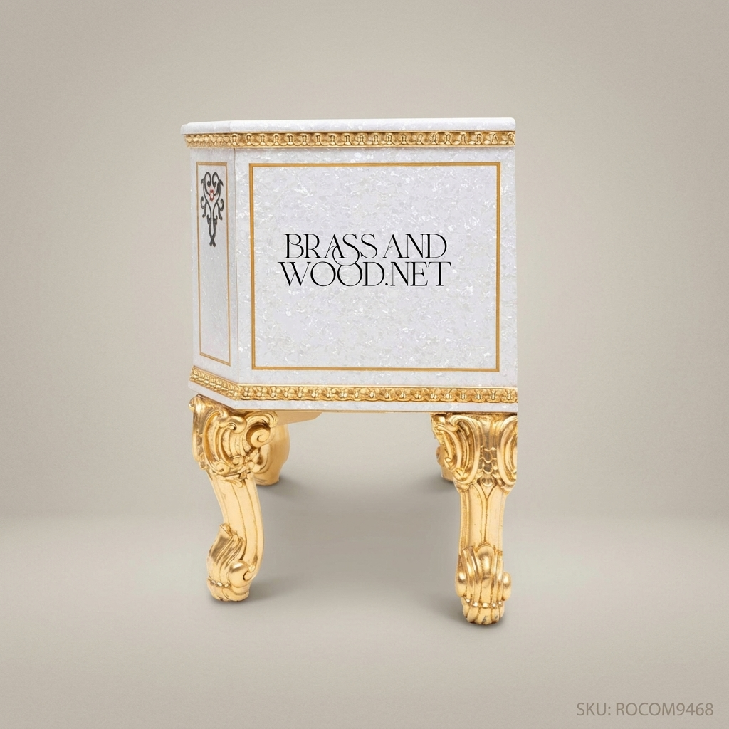 Napoleon III Rococo Revival Nightstand with Pietra Dura Top & Mother-of-Pearl Carcass