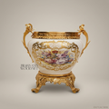 Rococo Porcelain Cachepot with Gilt Brass Mounts & Floral Cartouche
