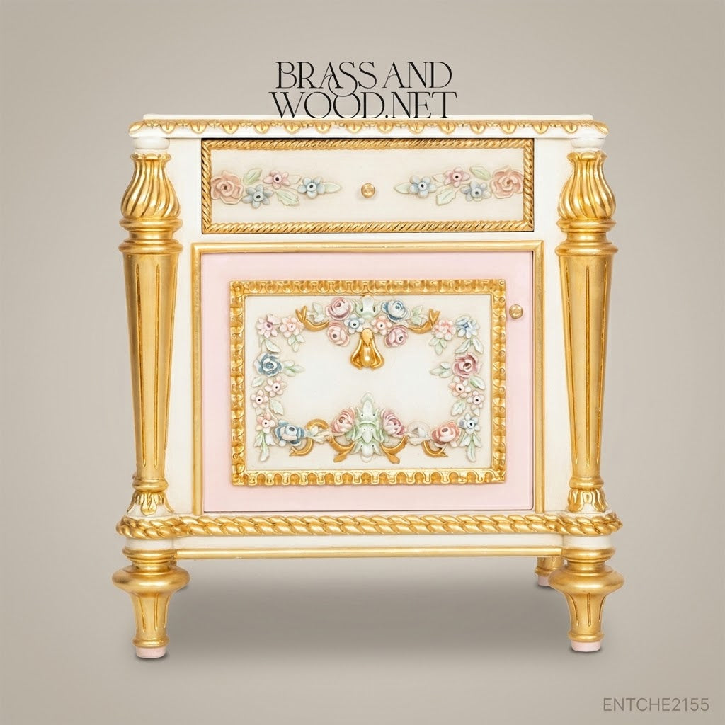Napoleon III Rococo Revival Bedroom Set — Polychrome Floral Carved Ivory & Gold with Button-Tufted Headboard