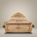 Napoleon III Rococo Revival Bedroom Set - Gilt Acanthus Carved Ivory Lacquer with Button-Tufted Blush Velvet