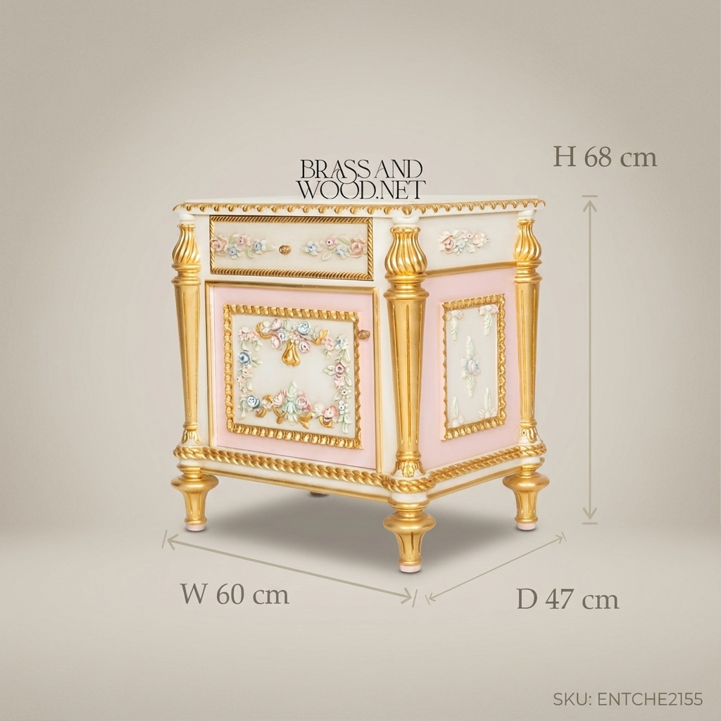 Napoleon III Rococo Revival Bedroom Set — Polychrome Floral Carved Ivory & Gold with Button-Tufted Headboard