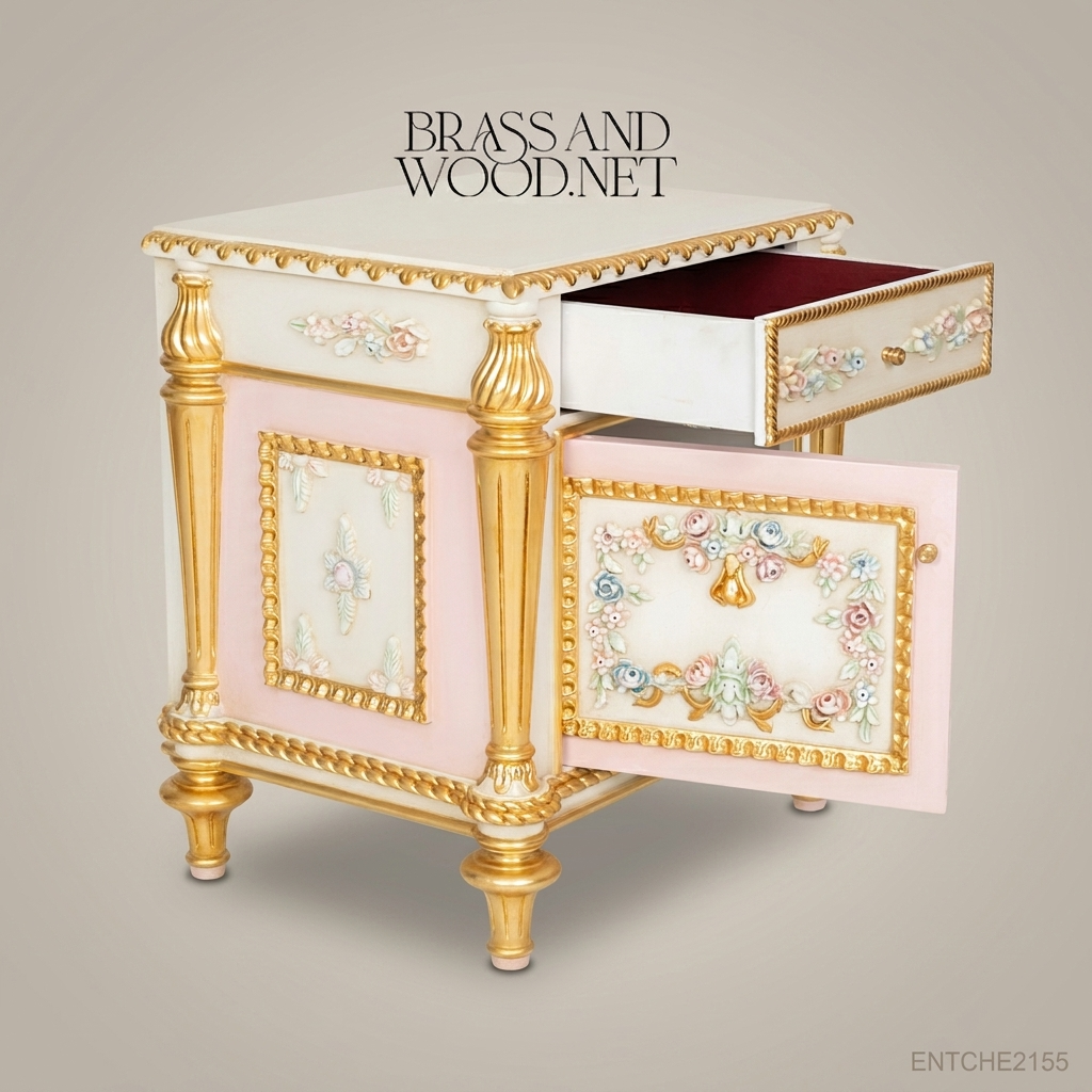 Napoleon III Rococo Revival Bedroom Set — Polychrome Floral Carved Ivory & Gold with Button-Tufted Headboard