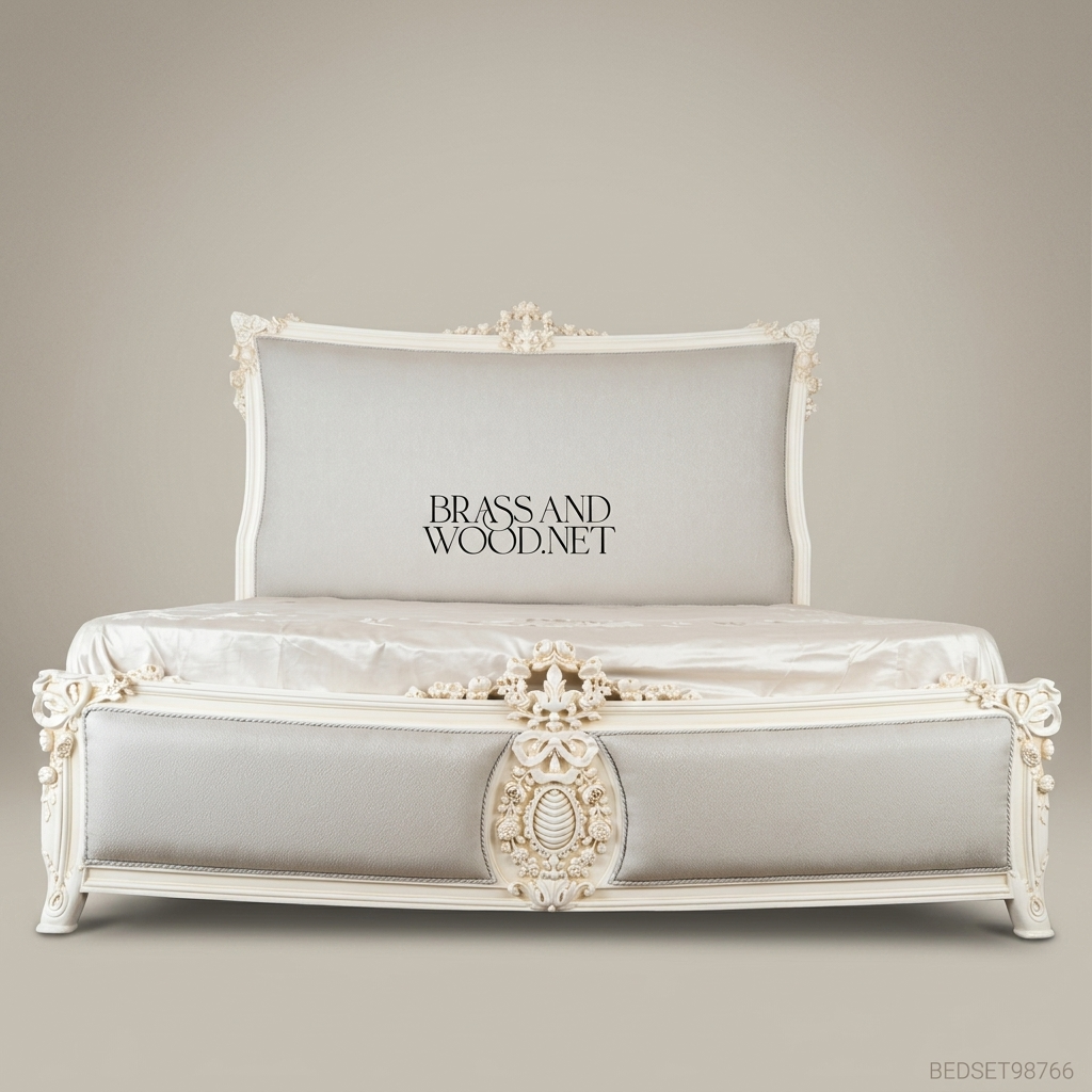 Napoleon III Rococo Revival Carved Ivory Bed - Rose Cartouche Footboard