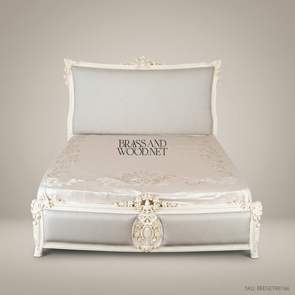 Napoleon III Rococo Revival Carved Ivory Bed - Rose Cartouche Footboard