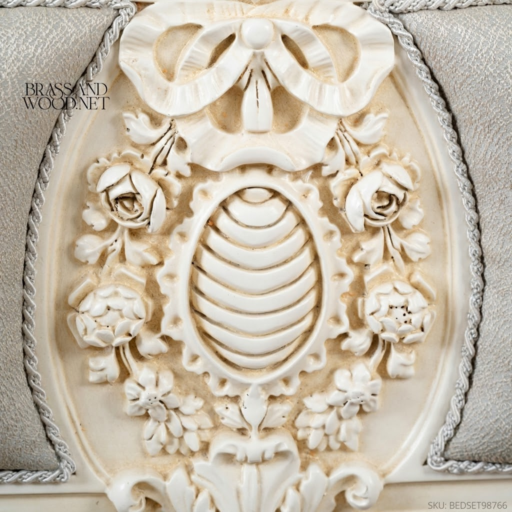 Napoleon III Rococo Revival Carved Ivory Bed - Rose Cartouche Footboard