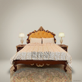 Napoleon III Rococo Revival Carved Mahogany Super King Bed with Gilt Acanthus Crown Headboard