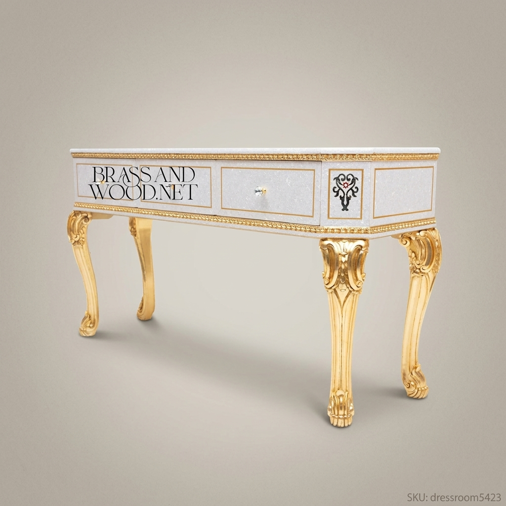 Napoleon III Rococo Revival Dressing Table - Hand-Painted Floral Top with Gilt Cabriole Legs