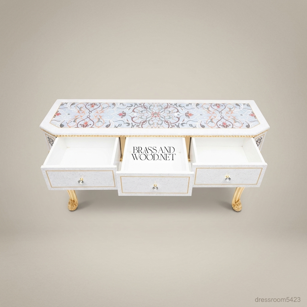 Napoleon III Rococo Revival Dressing Table - Hand-Painted Floral Top with Gilt Cabriole Legs