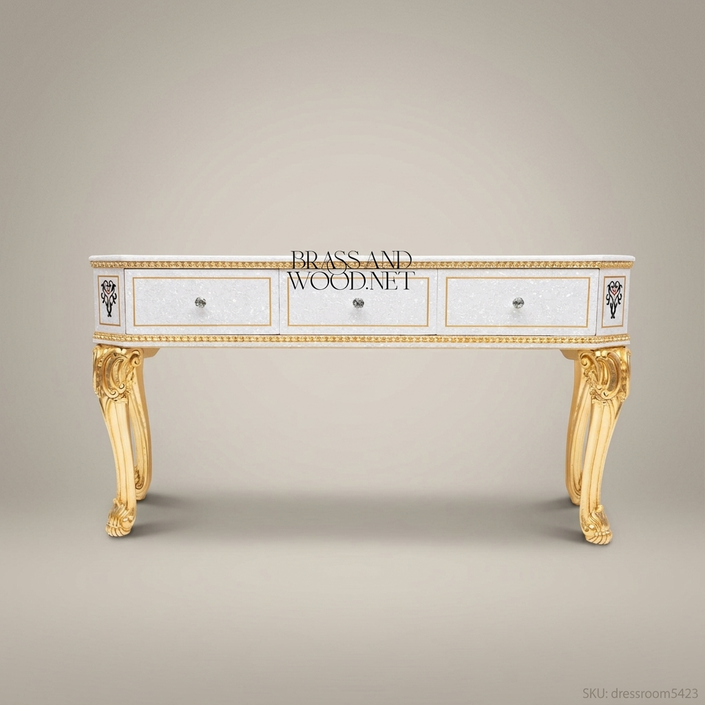 Napoleon III Rococo Revival Dressing Table - Hand-Painted Floral Top with Gilt Cabriole Legs