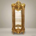 Napoleon III Rococo Revival Gilded Vitrine — Carved Mascaron Crown & Cabriole Legs