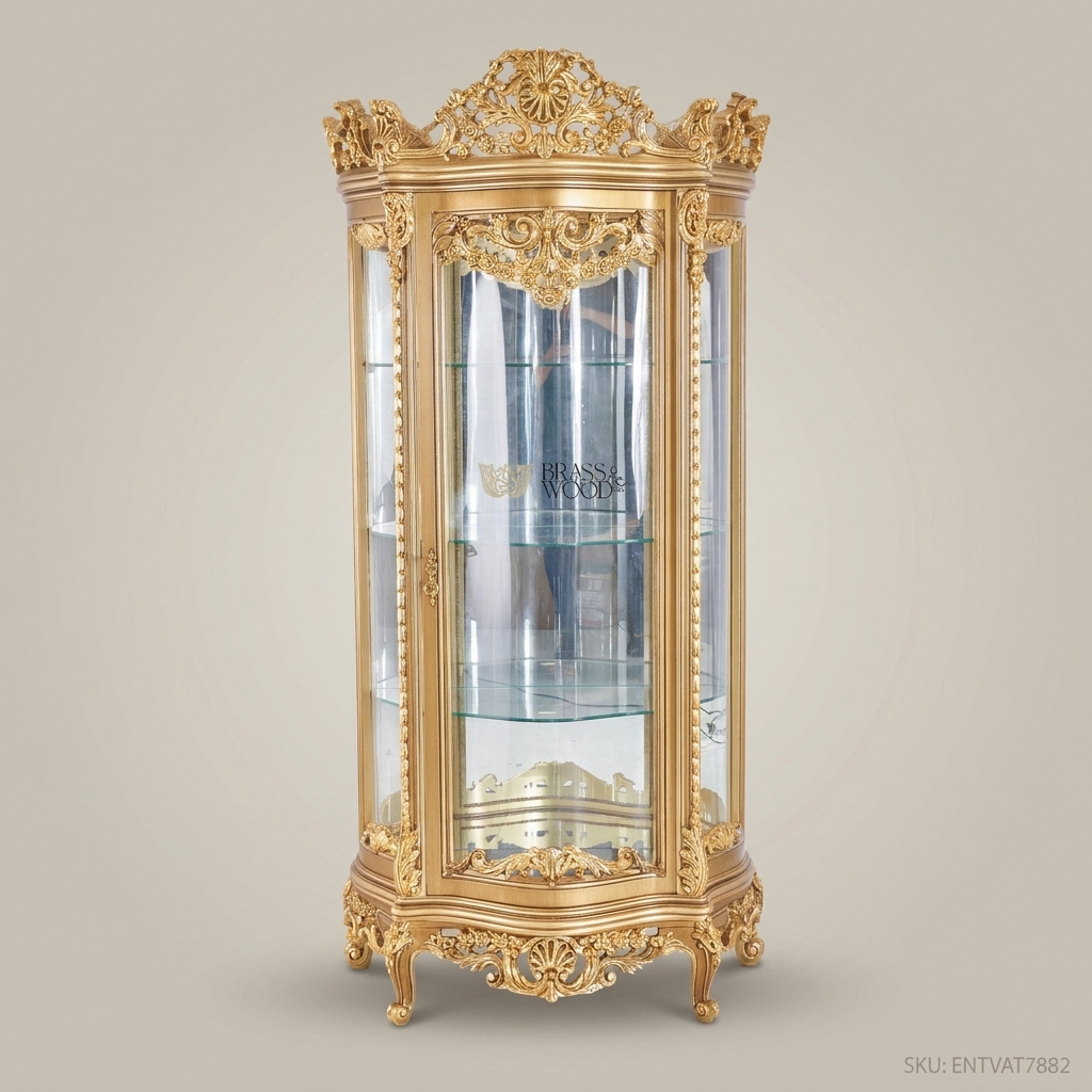 Napoleon III Rococo Revival Gold Vitrine - Heavily Carved Single-Door Display Cabinet