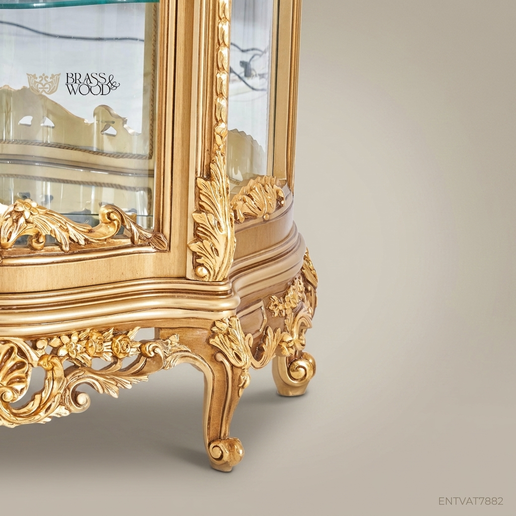 Napoleon III Rococo Revival Gold Vitrine - Heavily Carved Single-Door Display Cabinet
