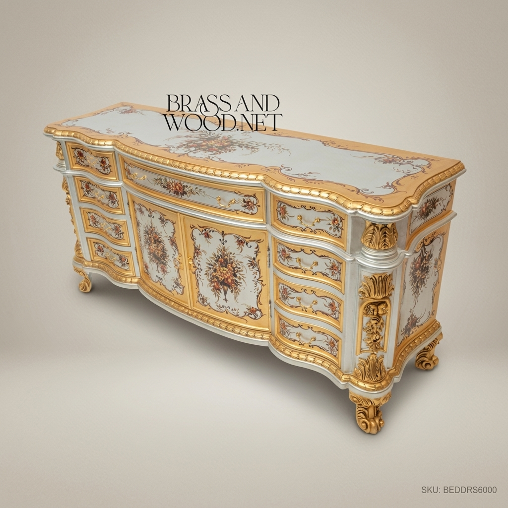 Napoleon III Rococo Revival Hand-Painted Gilded Dressing Table with Mirror — Ivory & Gold Floral Lacquer