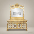 Napoleon III Rococo Revival Hand-Painted Gilded Dressing Table with Mirror — Ivory & Gold Floral Lacquer