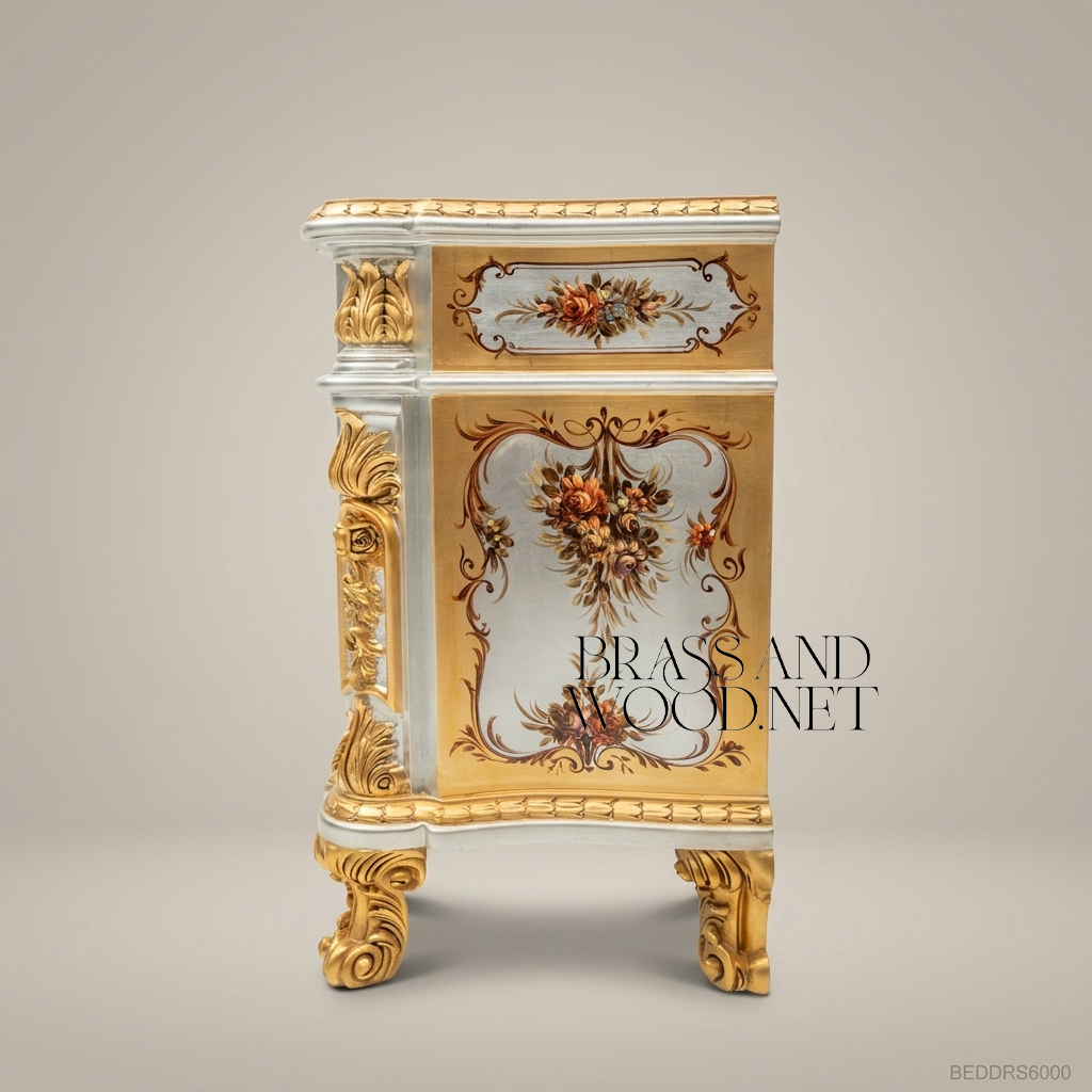 Napoleon III Rococo Revival Hand-Painted Gilded Dressing Table with Mirror — Ivory & Gold Floral Lacquer